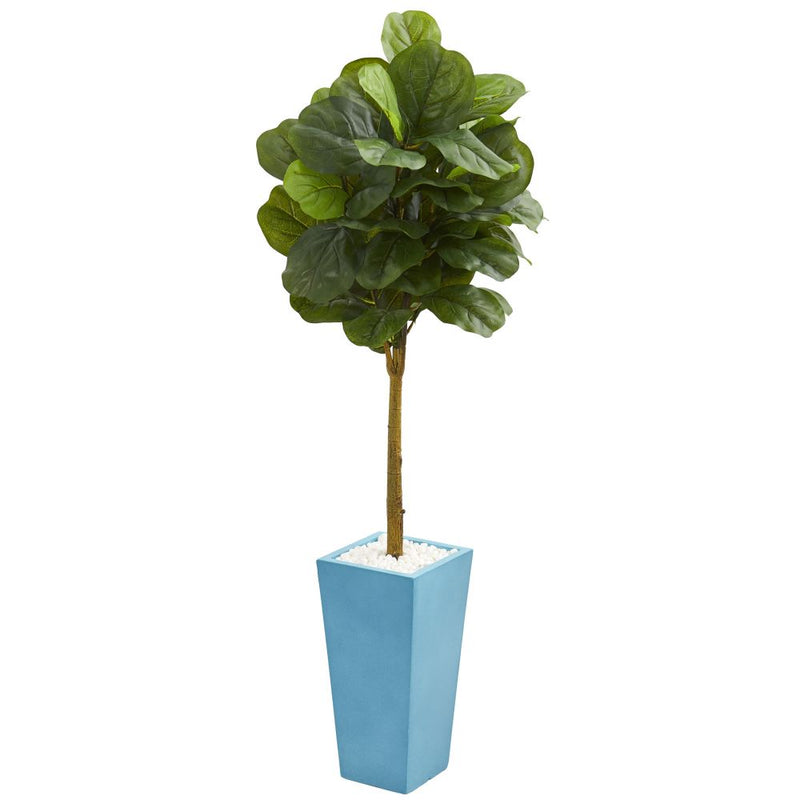 4’ Fiddle Leaf Artificial Tree in Turquoise Planter (Real Touch) Default Title