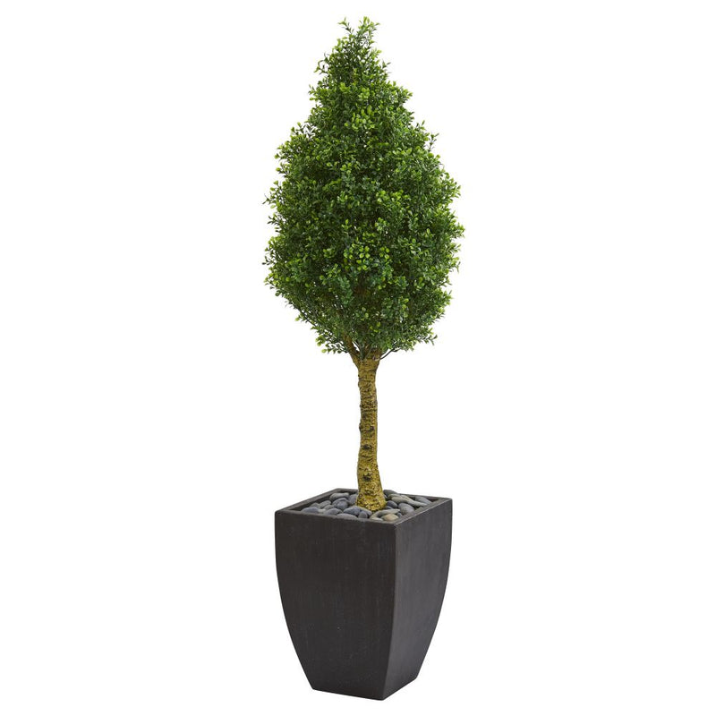 5’ Boxwood Cone Artificial Tree in Black Wash Planter UV Resistant (Indoor/Outdoor) Default Title