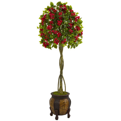 5.5’ Bougainvillea Topiary Artificial Tree in Decorative Planter Default Title