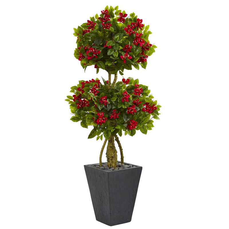 5’ Double Bougainvillea Topiary Artificial Tree in Slate Planter Default Title