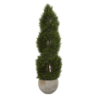 4’ Double Pond Cypress Spiral Artificial Tree in Sand Colored Planter UV Resistant (Indoor/Outdoor) Default Title