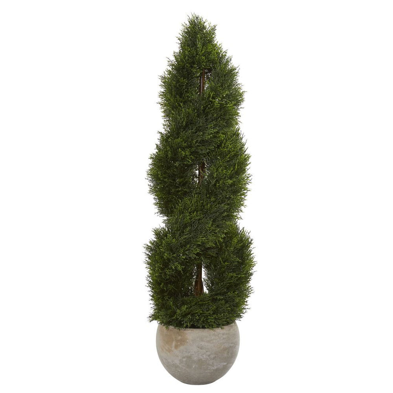 4’ Double Pond Cypress Spiral Artificial Tree in Sand Colored Planter UV Resistant (Indoor/Outdoor) Default Title