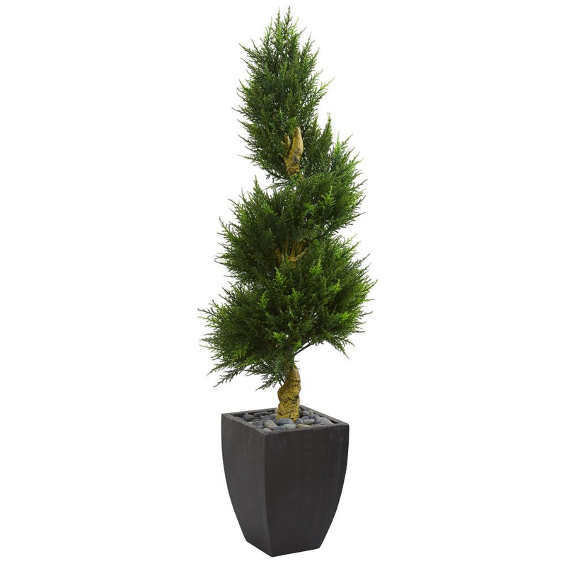 5.5’ Cypress Spiral Artificial Tree in Black Wash Planter UV Resistant (Indoor/Outdoor) Default Title