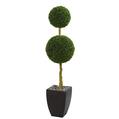 5’ Double Ball Boxwood Topiary Artificial Tree in Black Wash Planter UV Resistant (Indoor/Outdoor) Default Title