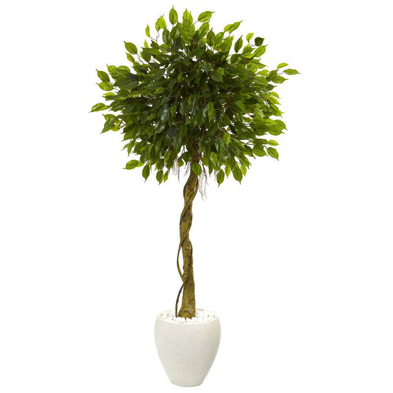 5.5’ Ficus Artificial Tree in White Oval Planter UV Resistant (Indoor/Outdoor) Default Title