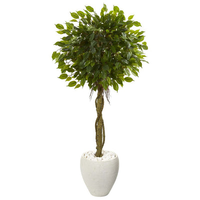 4.5’ Ficus Artificial Tree in White Oval Planter UV Resistant (Indoor/Outdoor) Default Title