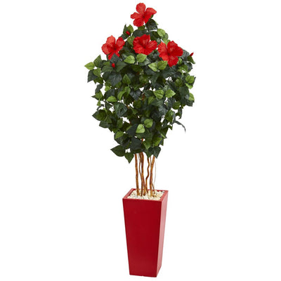 5.5’ Hibiscus Artificial Tree in Red Tower Planter Default Title