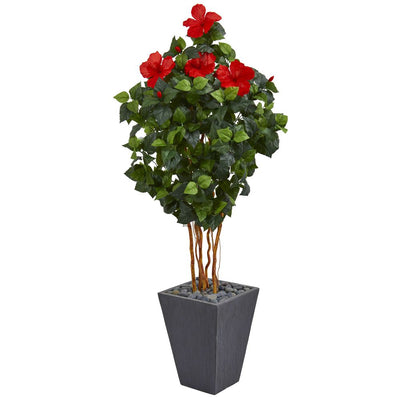 5’ Hibiscus Artificial Tree in Slate Planter Default Title