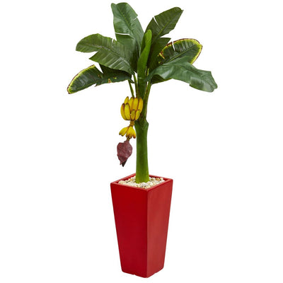 4’ Banana Artificial Tree in Red Tower Planter Default Title