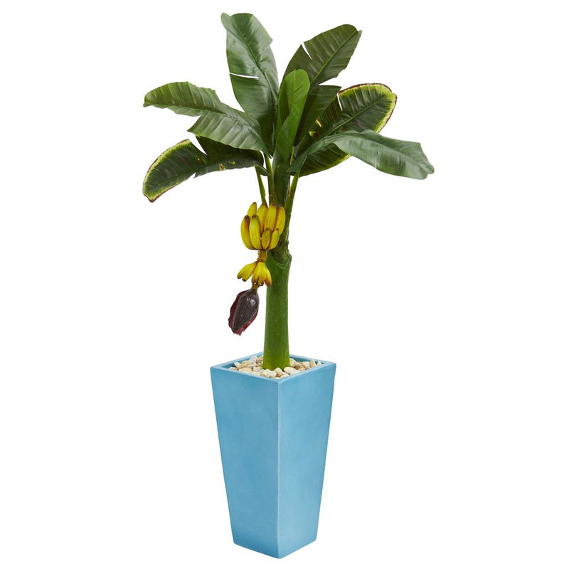 4’ Banana Artificial Tree in Turquoise Tower Vase Default Title