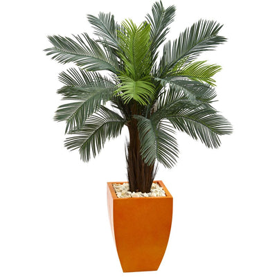 4.5’ Cycas Artificial Tree in Orange Planter UV Resistant (Indoor/Outdoor) Default Title