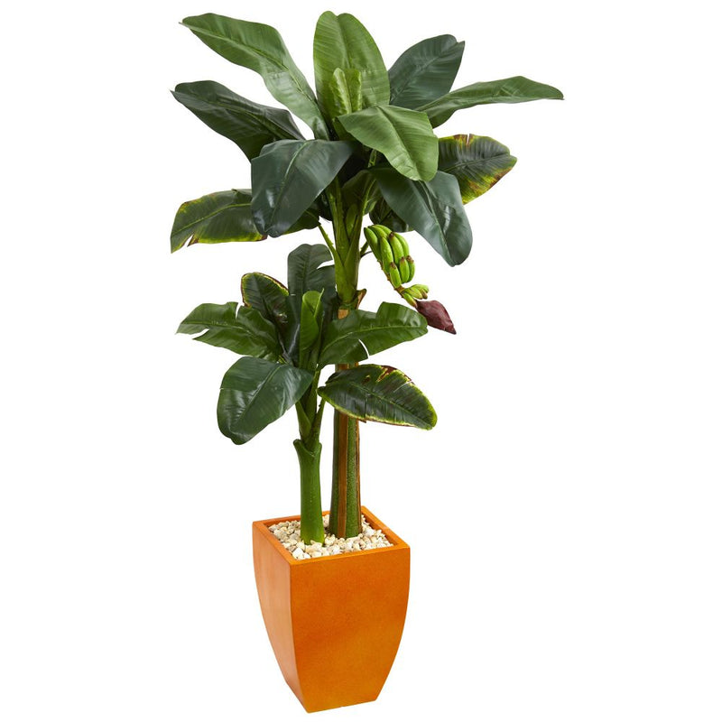 5.5’ Double Stalk Banana Artificial Tree in Orange Planter Default Title