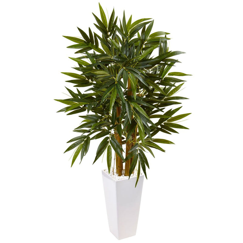 4’ Bamboo Tree in White Tower Planter Default Title