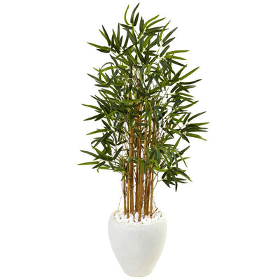 4’ Bamboo Tree in White Oval Planter Default Title