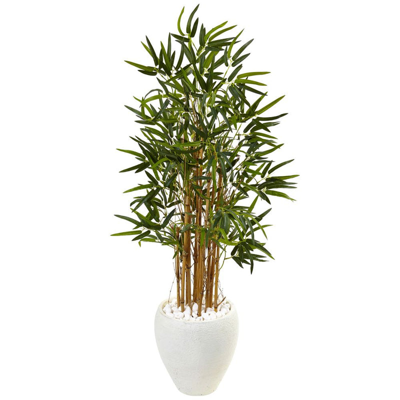 4’ Bamboo Tree in White Oval Planter Default Title