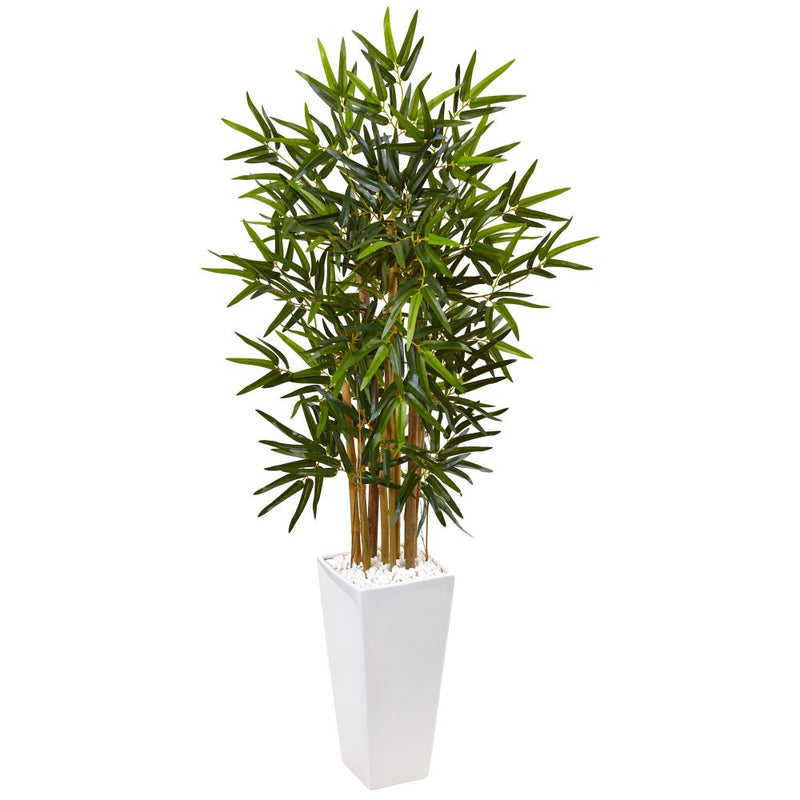 4’ Bamboo Tree in White Tower Planter Default Title