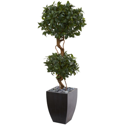 4.5' Sweet Bay Artificial Double Topiary Tree in Black Wash Planter Default Title