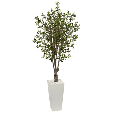 6' Olive Artificial Tree in White Tower Planter Default Title