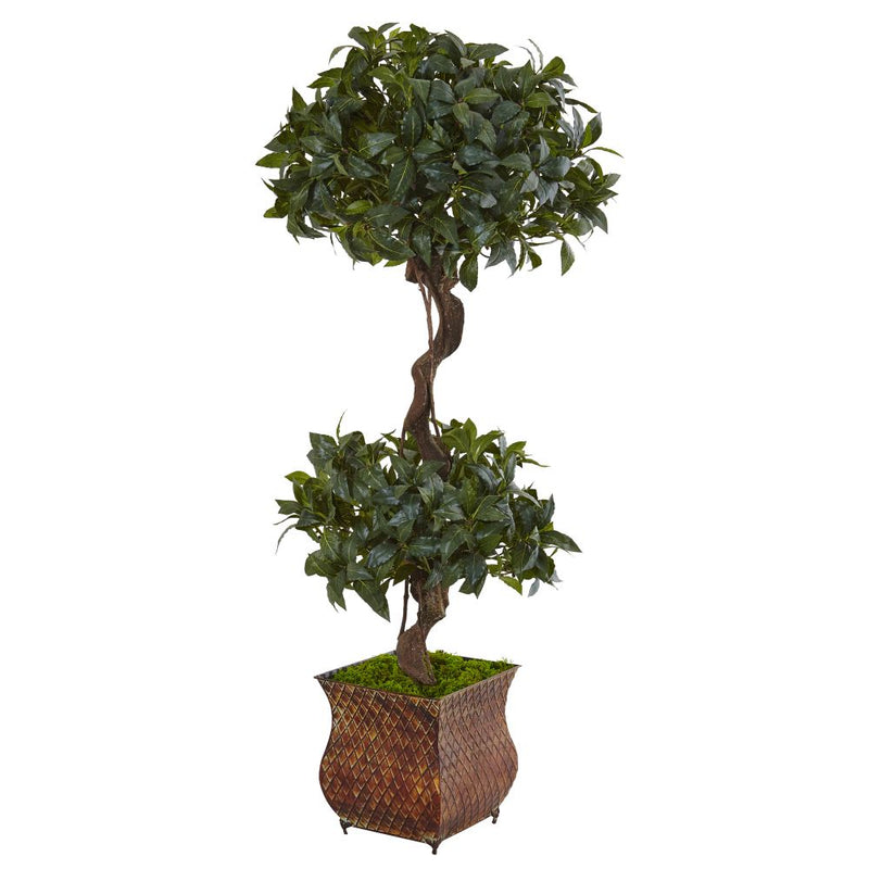 4.5’ Sweet Bay Double Topiary Tree in Metal Planter Default Title