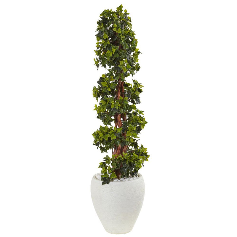 4’ English Ivy Topiary Tree in White Oval Planter UV Resistant (Indoor/Outdoor) Default Title