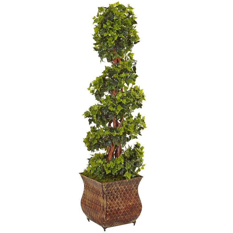 4’ English Ivy Spiral Tree in Metal Planter UV Resistant (Indoor/Outdoor) Default Title