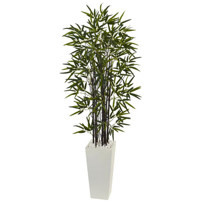 5.5' Black Bamboo Artificial Tree in White Tower Planter Default Title