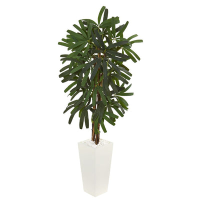 5.5' Raphis Palm Artificial Tree in White Tower Planter Default Title