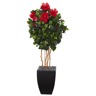 4.5' Hibiscus Artificial Tree in Black Washed Planter Default Title