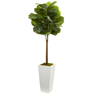 4' Fiddle Leaf Artificial Tree in White Tower Planter Default Title