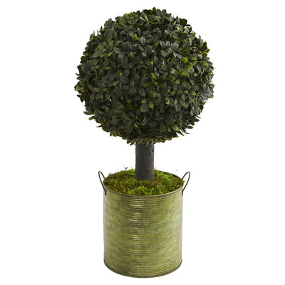 1.5’ Boxwood Ball Topiary Artificial Tree in Green Tin (Indoor/Outdoor) Default Title