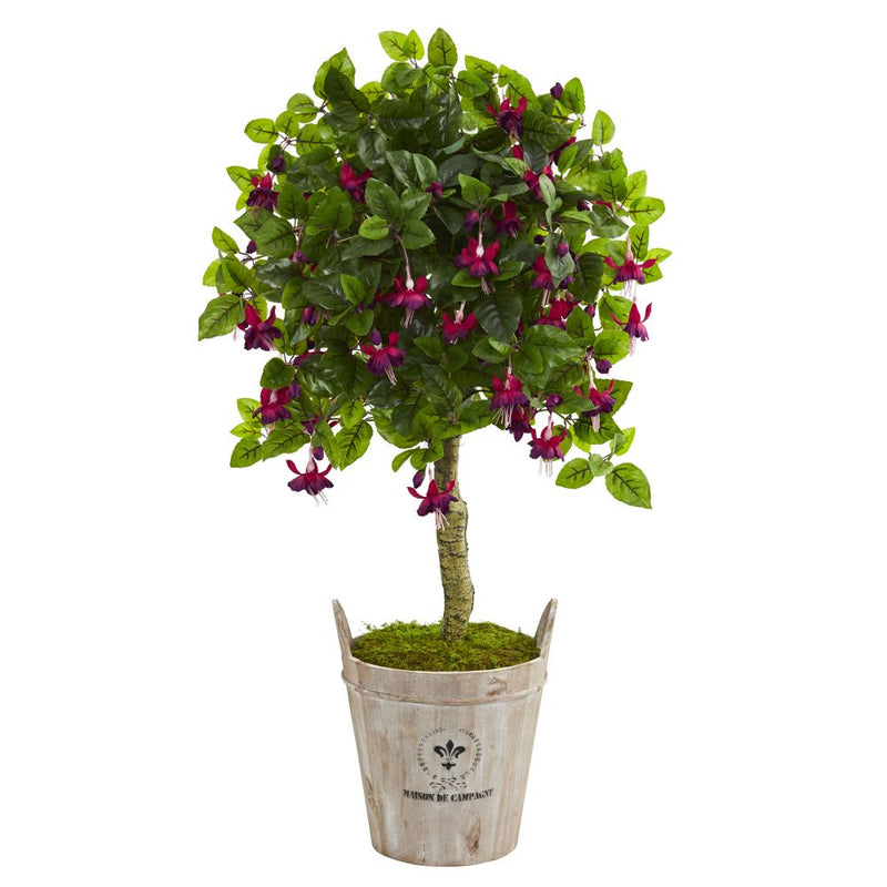 45” Fuschia Artificial Tree in Barrel Planter Default Title