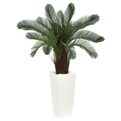 40” Cycas Artificial Tree in White Tower Planter UV Resistant (Indoor/Outdoor) Default Title