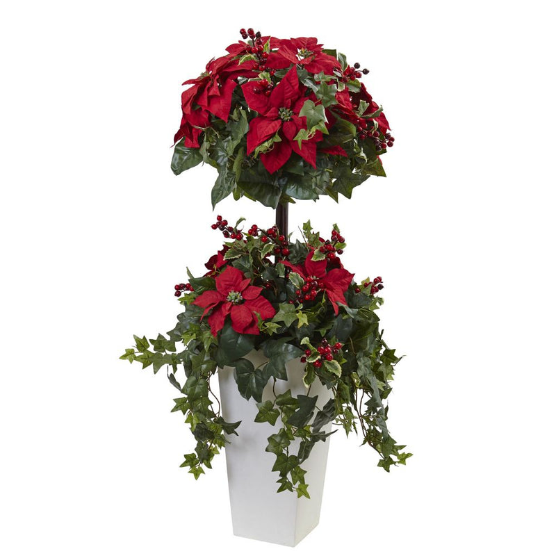 4’ Poinsettia Berry Topiary w/Decorative Planter Default Title