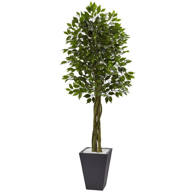 6.5’ Ficus Tree with Slate Planter UV Resistant (Indoor Outdoor) Default Title