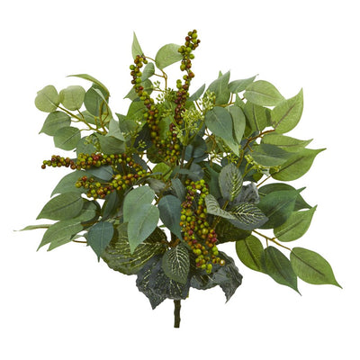 14” Mixed Ficus, Fittonia and Berries Bush Artificial Plant (Set of 6) Default Title