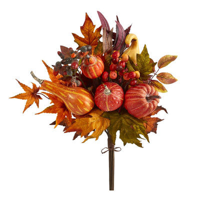 20” Pumpkin and Maple Leaf Artificial Flower Bouquet (Set of 2) Default Title