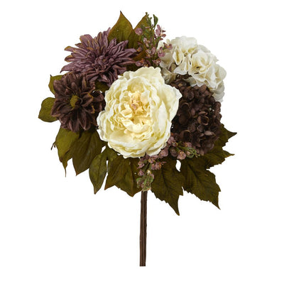 16” Peony, Hydrangea and Dahlia Artificial Flower Bouquet (Set of 2) Default Title