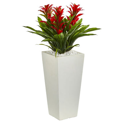 Triple Bromeliad Artificial Plant in White Tower Planter Default Title