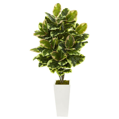 Variegated Rubber Leaf Artificial Plant in White Tower Vase Default Title