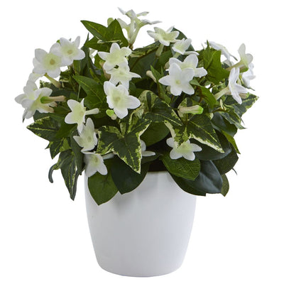 Stephanotis Artificial Plant in White Vase Default Title