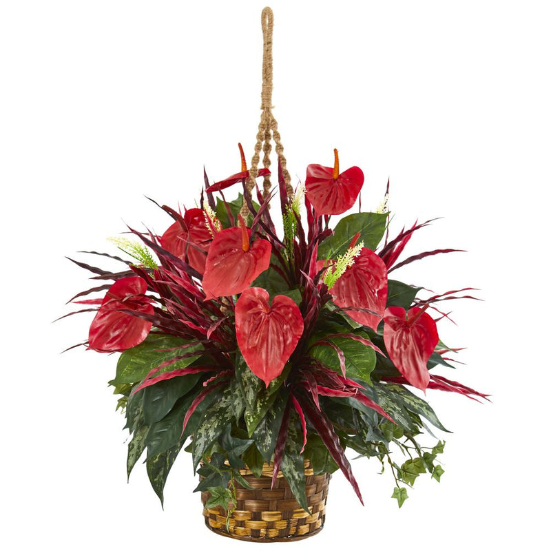 Mixed Anthurium Hanging Basket Artificial Plant Default Title