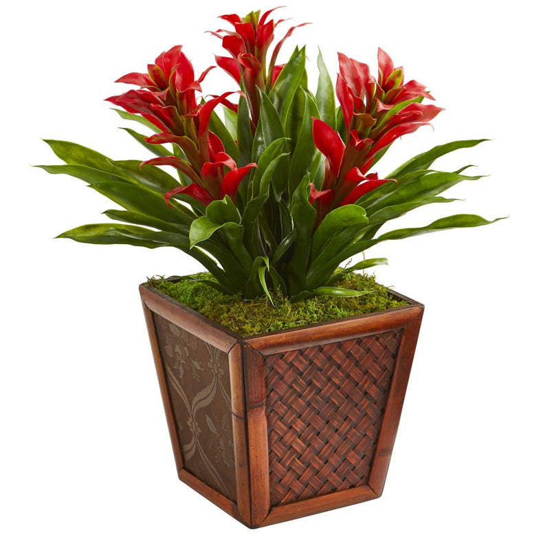 Triple Bromeliad Artificial Plant in Decorative Planter Default Title