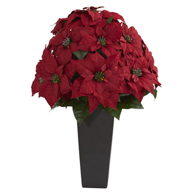 27" Poinsettia Artificial Plant in Black Planter Default Title