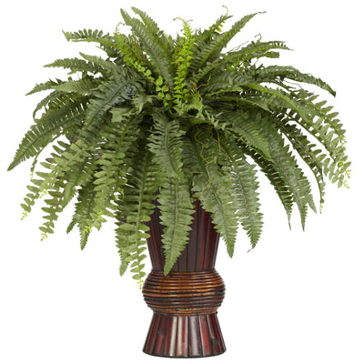 Boston Fern w/Bamboo Vase Silk Plant Default Title