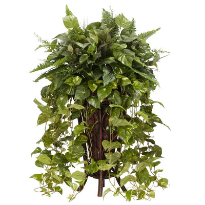 Vining Mixed Greens w/Decorative Stand Silk Plant Default Title