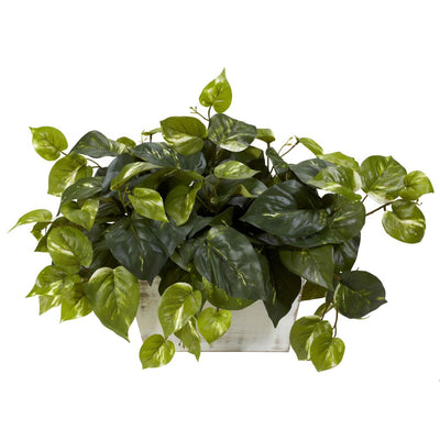 Pothos w/White Wash Planter Silk Plant Default Title