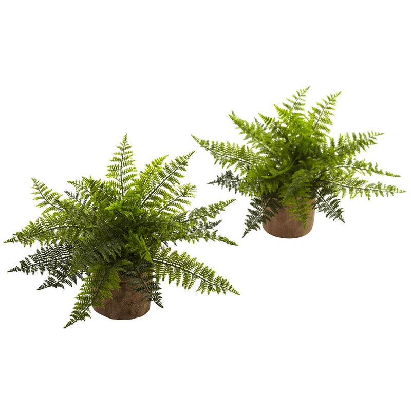 15” Ruffle Fern Bush w/Burlap Base (Set of 2) Default Title