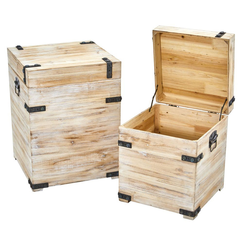 Decorative White Wash Storage Boxes-Trunks with Metal Detail (Set of 2) Default Title