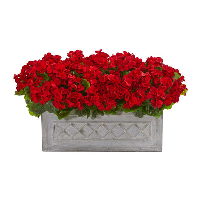 18" Geranium Artificial Plant in Stone Planter UV Resistant (Indoor/Outdoor) Default Title