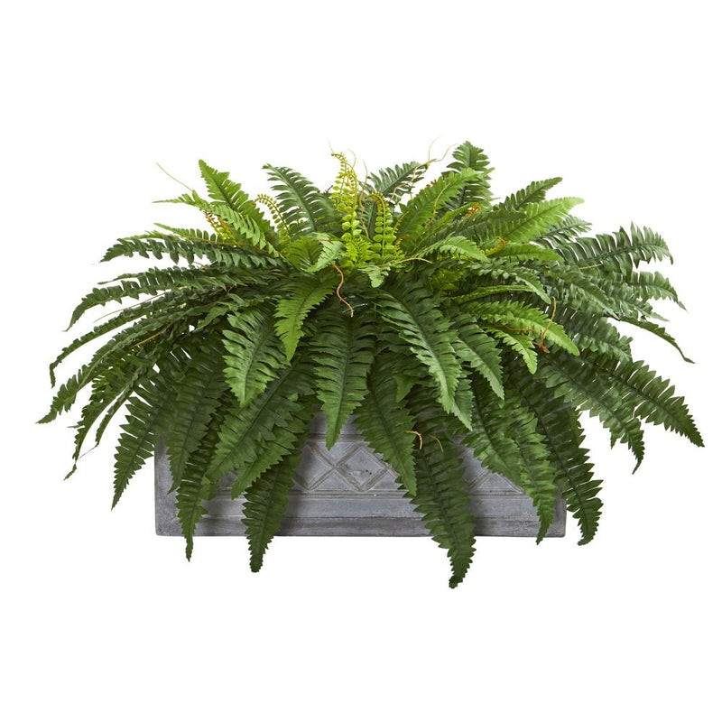 Boston Fern Artificial Plant in Stone Planter Default Title